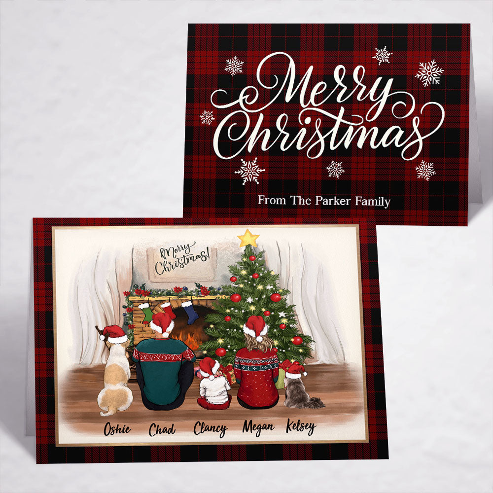 Printable Digital File For Folded Greeting Card - Personalized Christmas gift ideas with the whole family & dogs & cats - UP TO 5 - Merry Christmas - Digital PNG Download