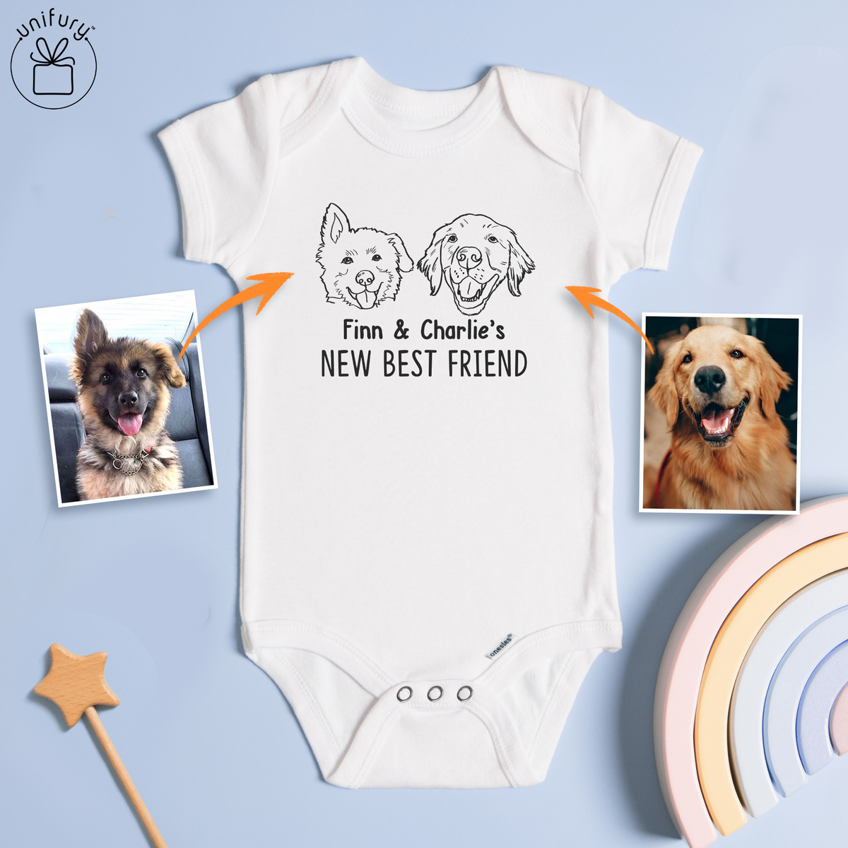 Personalized Baby Gift Dog Cat Line Art Drawing Baby Onesie