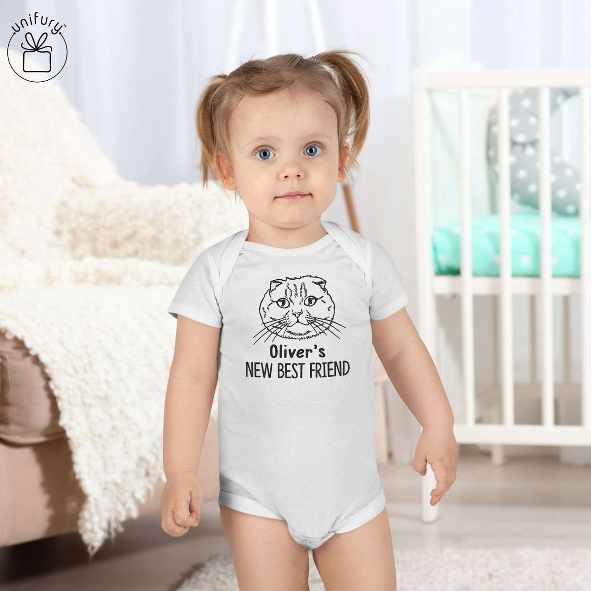 Personalized Baby Gift Dog Cat Line Art Drawing Baby Onesie