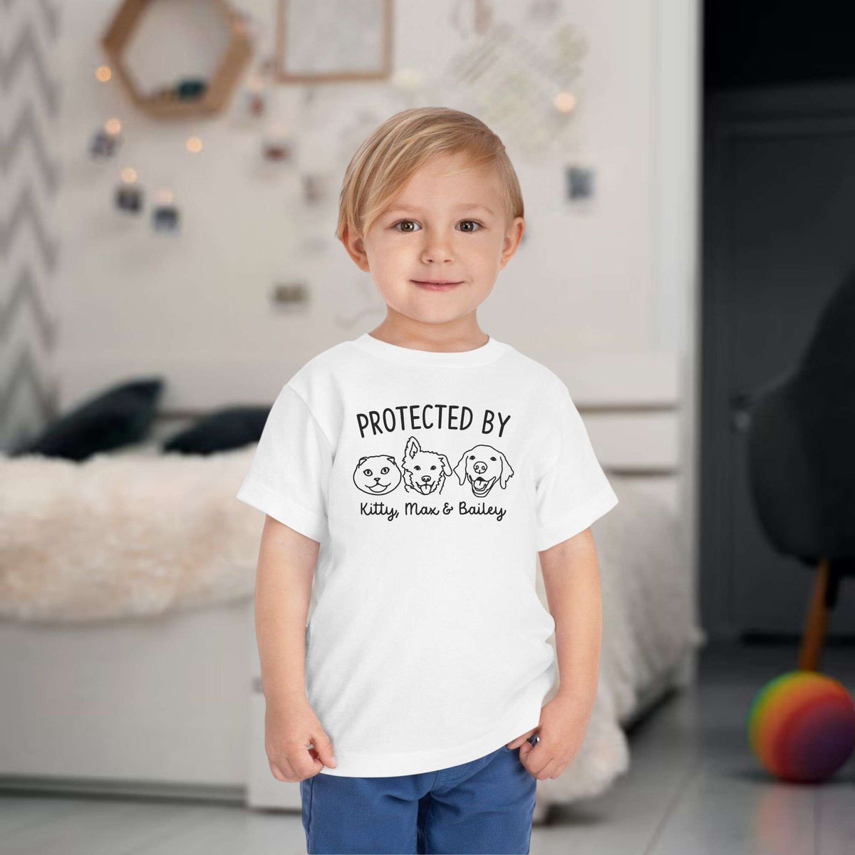 Personalized Protected By Dog Cat Line Art Drawing Baby Onesie