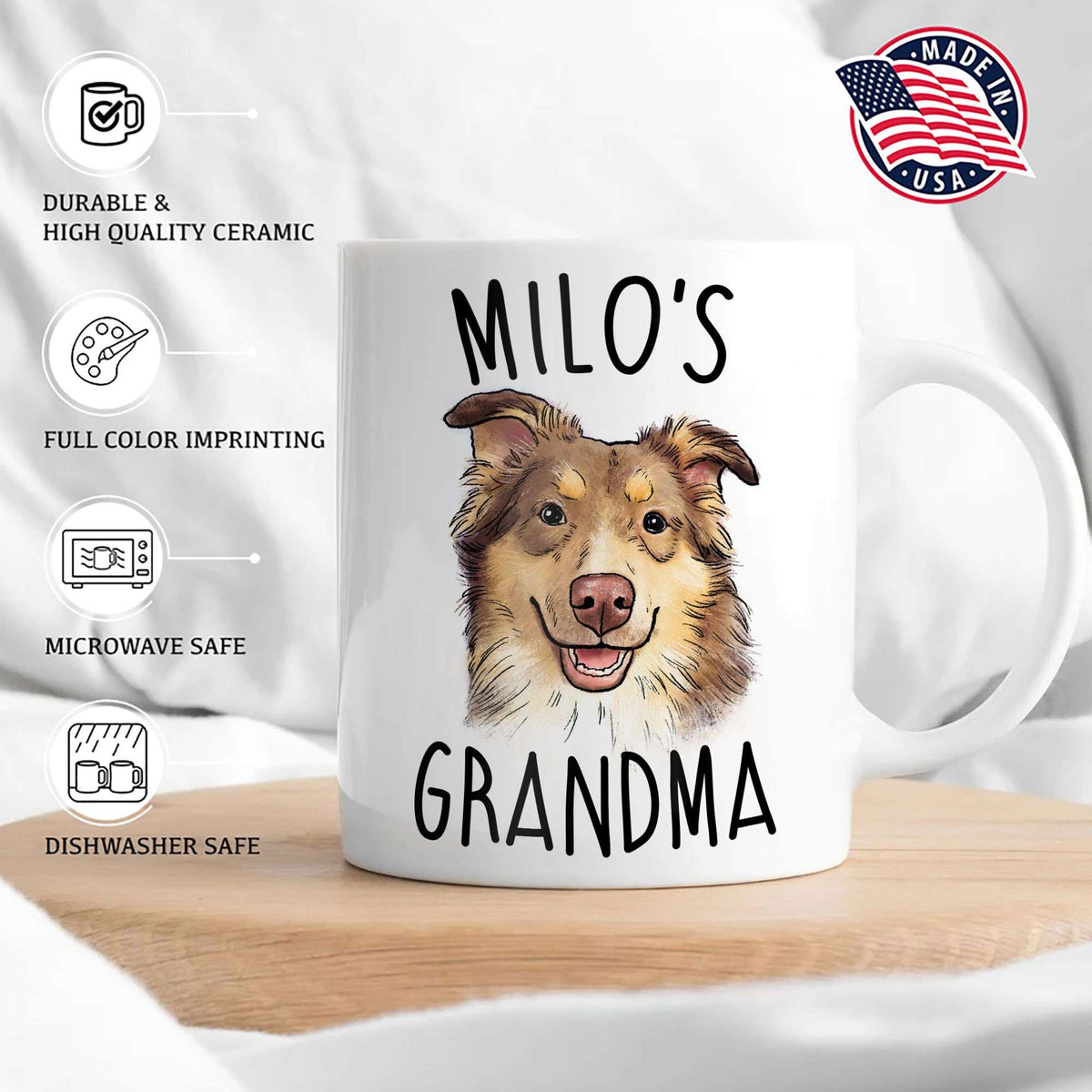 Custom Pet Portrait Dog Mom Dog Grandma Edge-to-Edge Mug For Dog Lovers