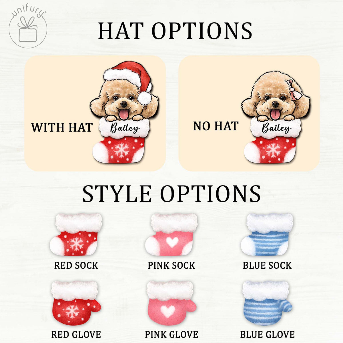Custom Pet Portrait With Sock And Glove Wooden Ornament