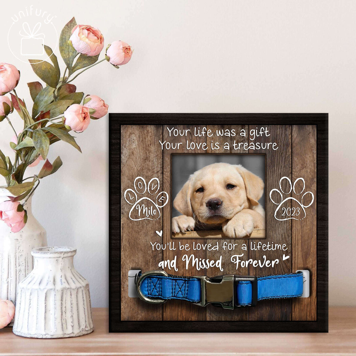 Loved For A Lifetime And Missed Forever - Personalized Memorial Pet Collar Frame