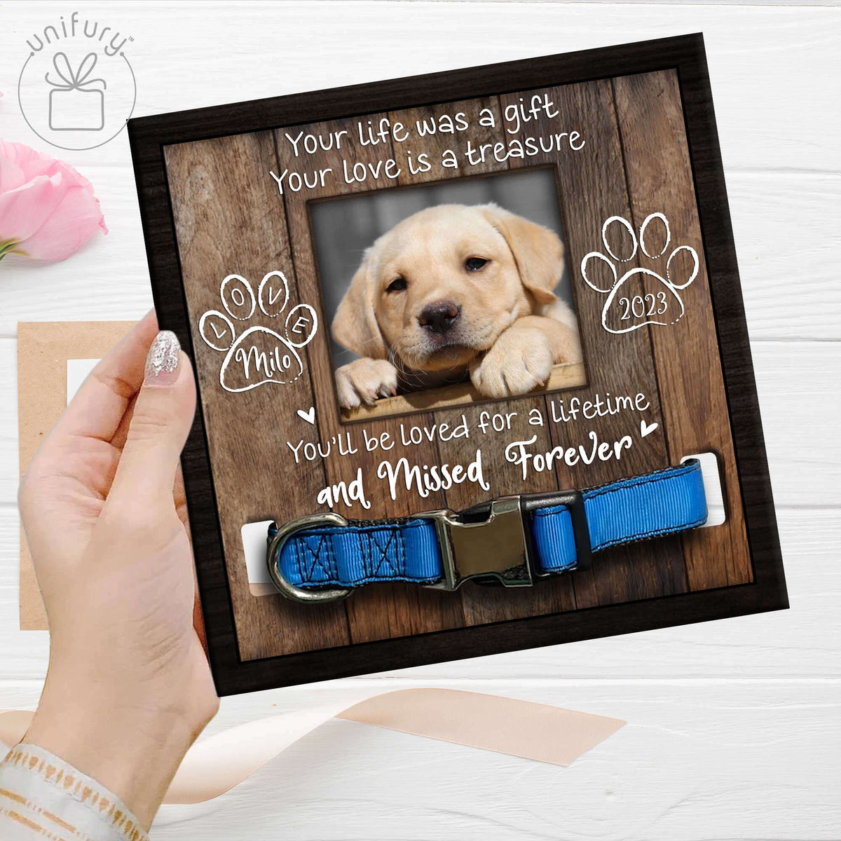 Loved For A Lifetime And Missed Forever - Personalized Memorial Pet Collar Frame