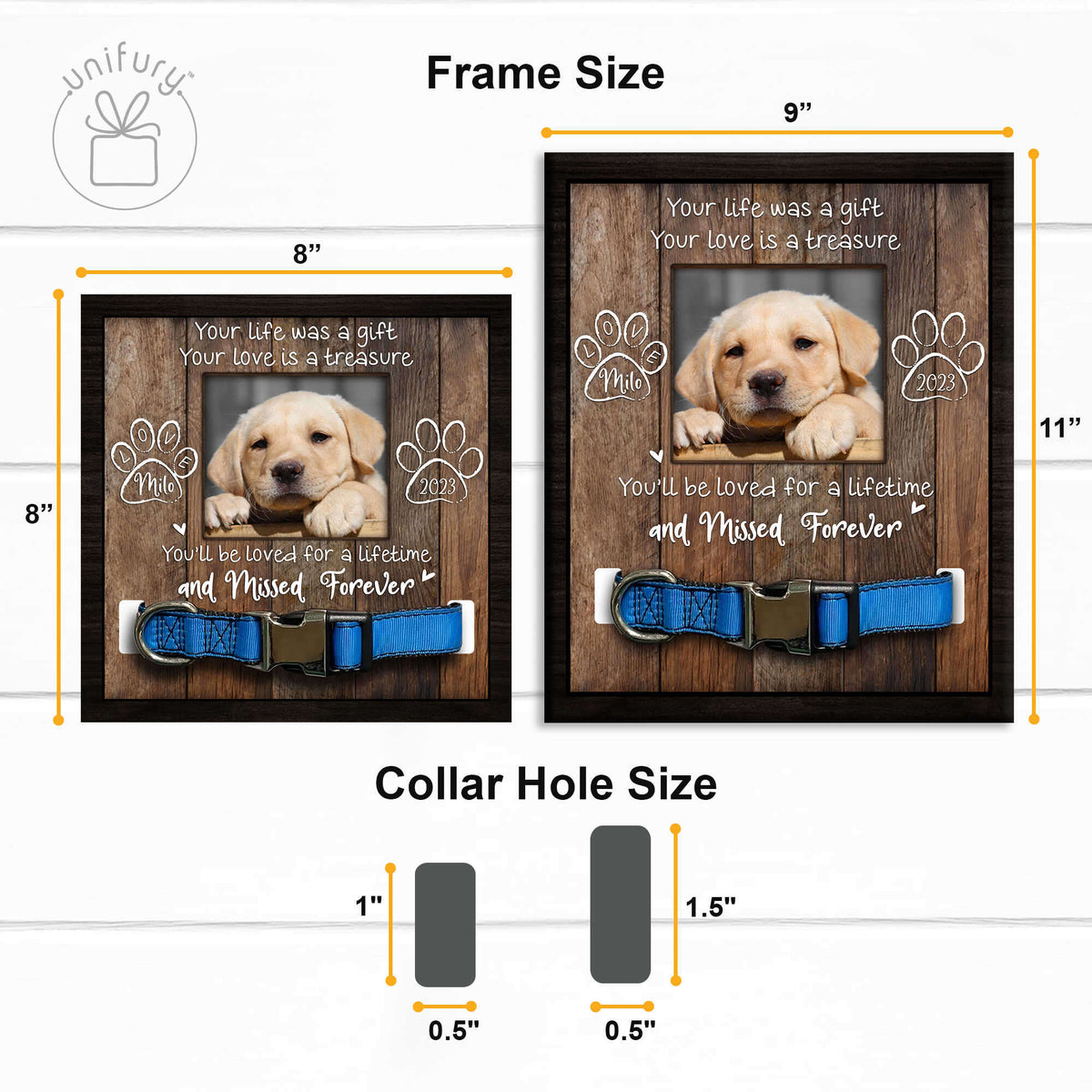Loved For A Lifetime And Missed Forever - Personalized Memorial Pet Collar Frame