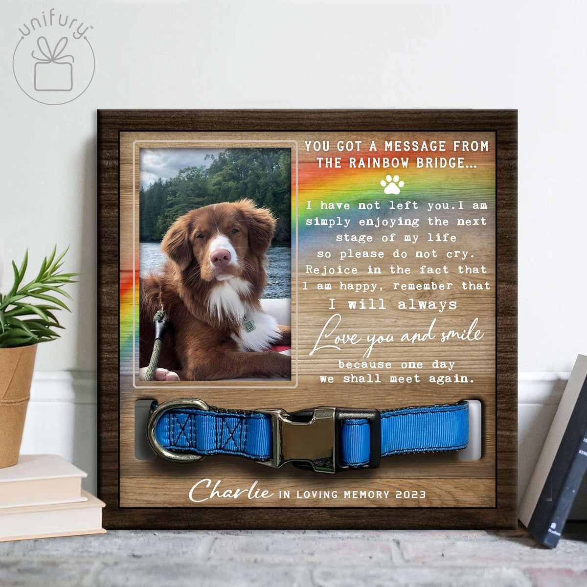 Love You And Smile Personalized Memorial Wooden Pet Collar Frame