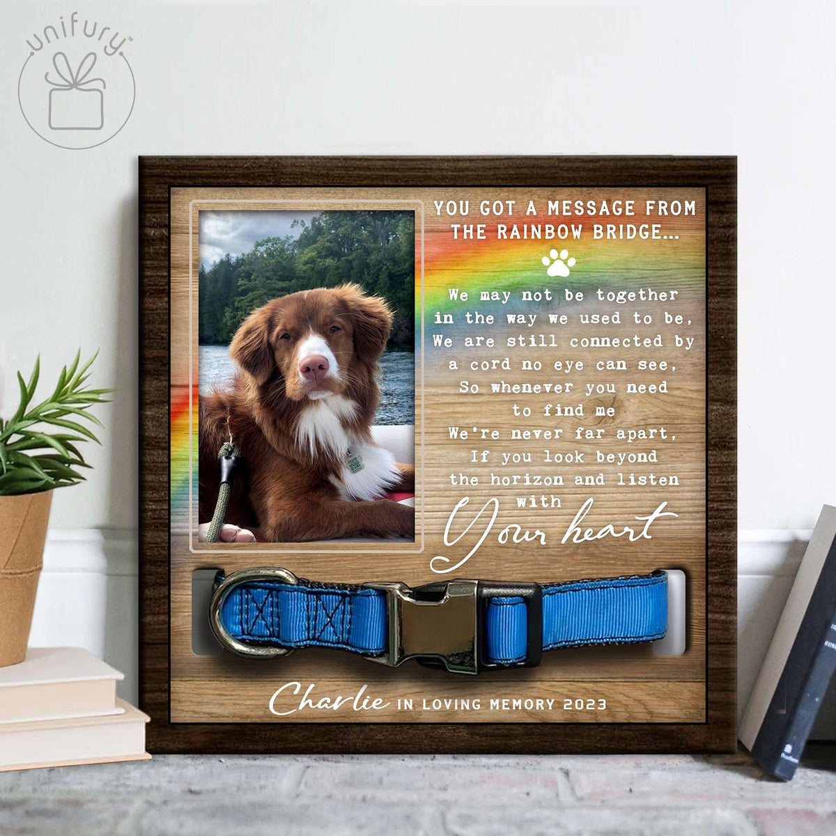 Never Far Apart Personalized Memorial Wooden Pet Collar Frame