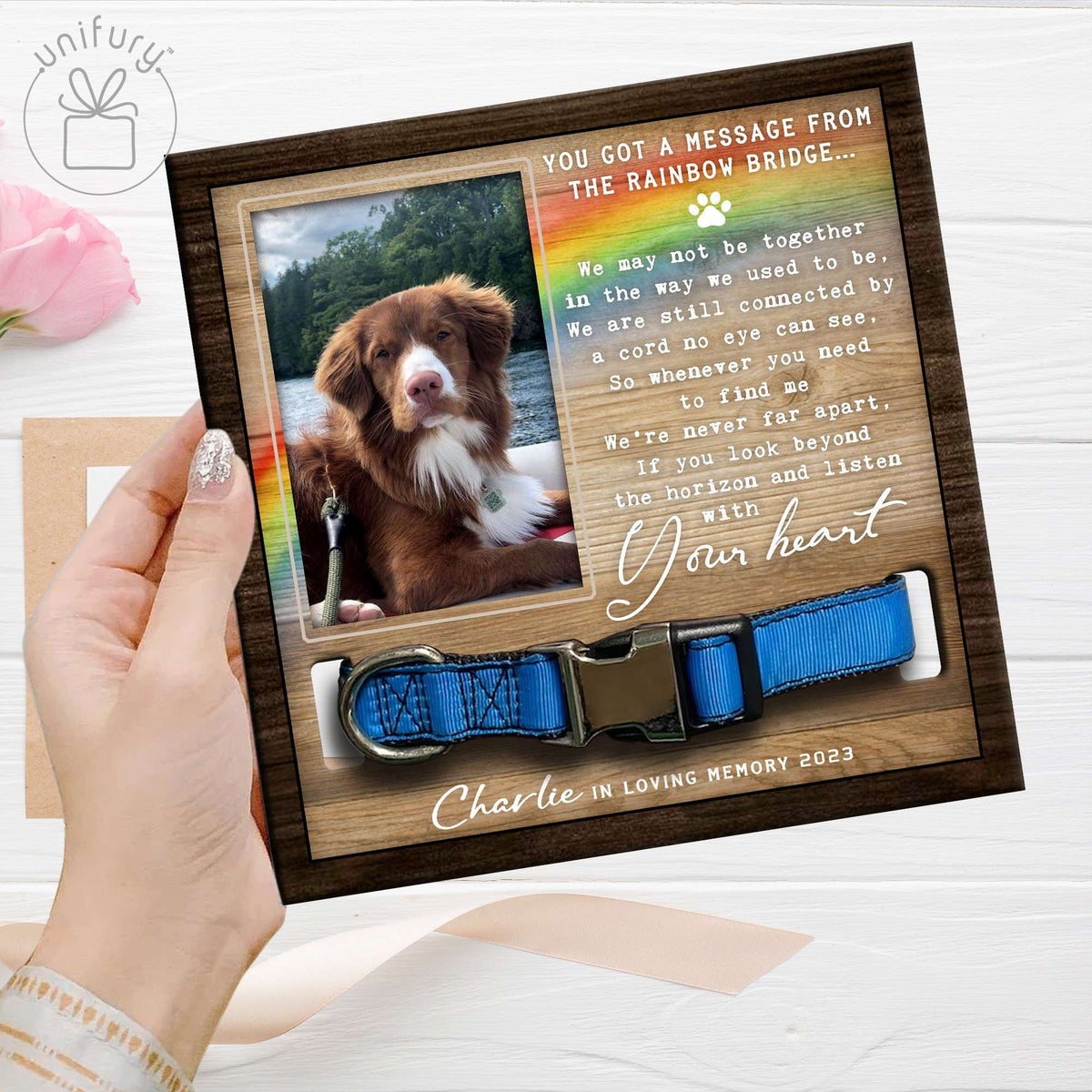 Never Far Apart Personalized Memorial Wooden Pet Collar Frame