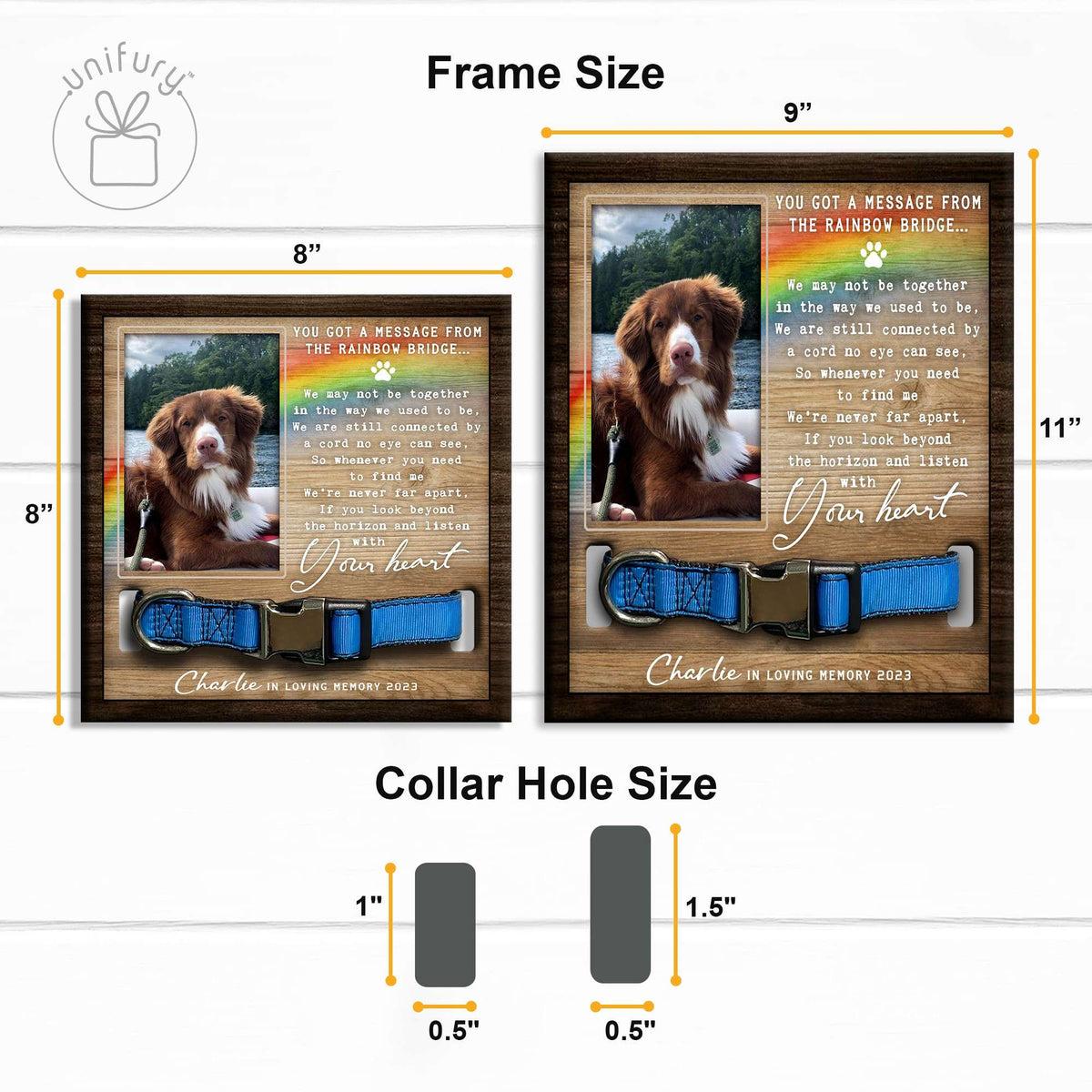 Never Far Apart Personalized Memorial Wooden Pet Collar Frame