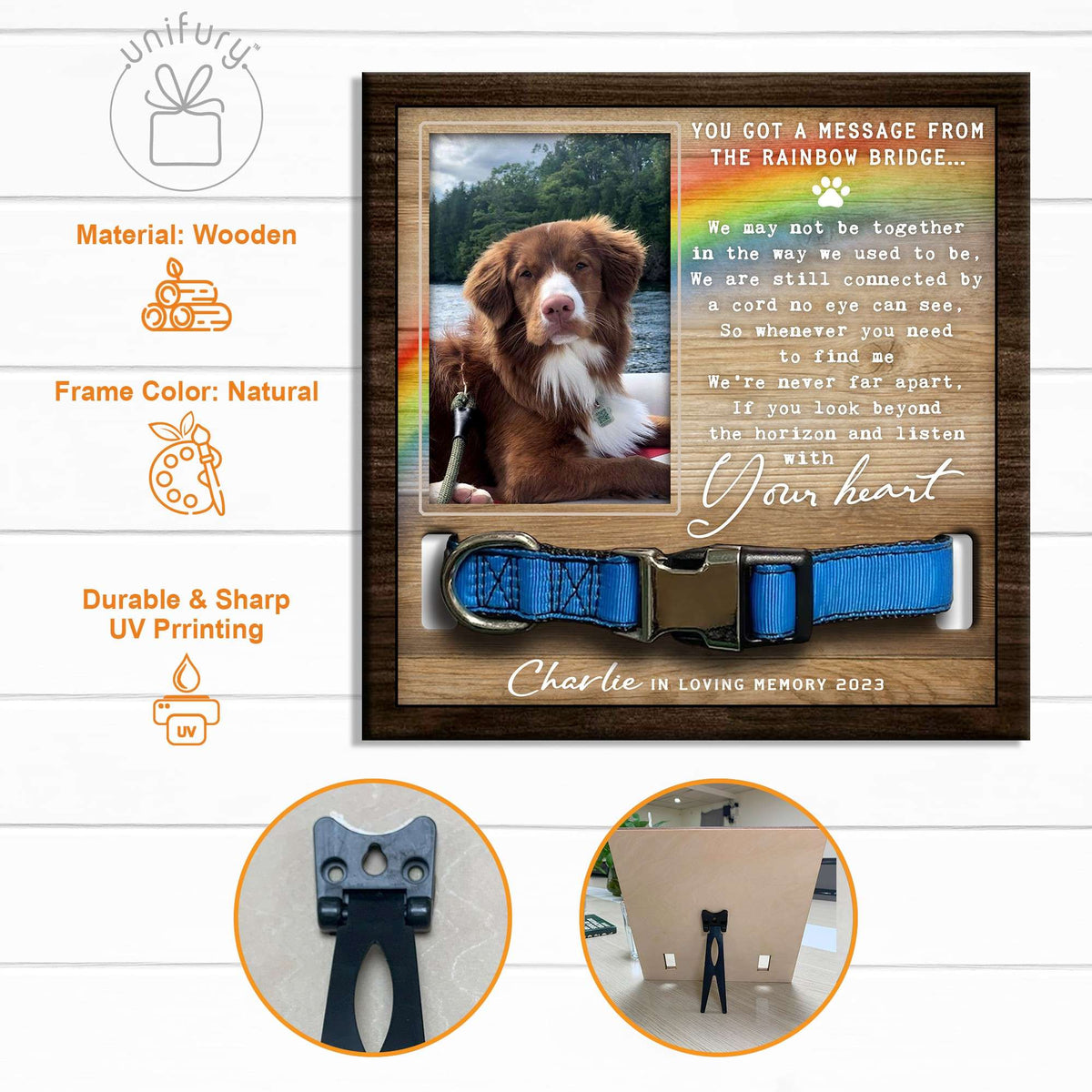 Never Far Apart Personalized Memorial Wooden Pet Collar Frame