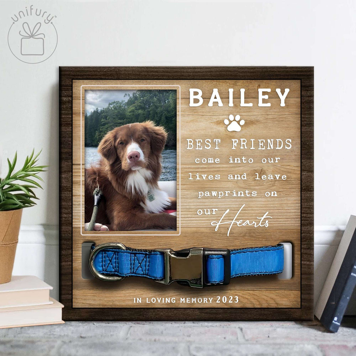 Best Friends Come Into Our Lives Personalized Memorial Wooden Pet Collar Frame