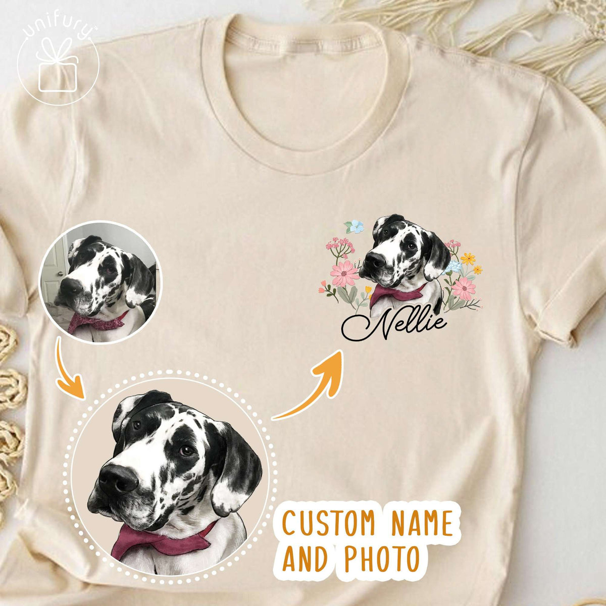 Custom Dog Cat Portrait With Floral Comfort Colors T-shirt