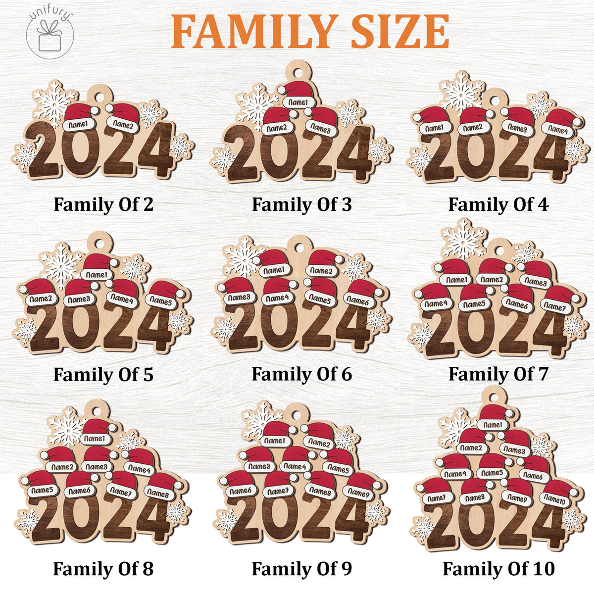Personalized Family With Santa Hat Christmas Wooden Ornament