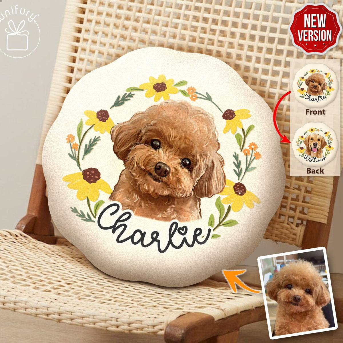 Dog Portrait Flower Plush Pillow - Personalized Gifts For Pets