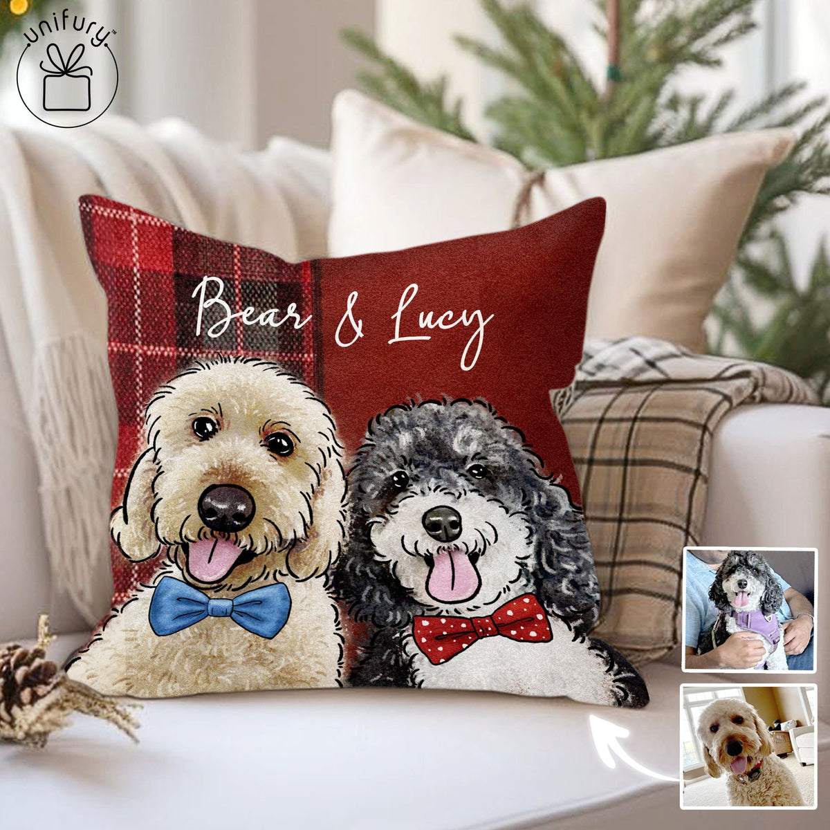Watercolor Hand-drawing Pet Face Throw Pillow Style 2