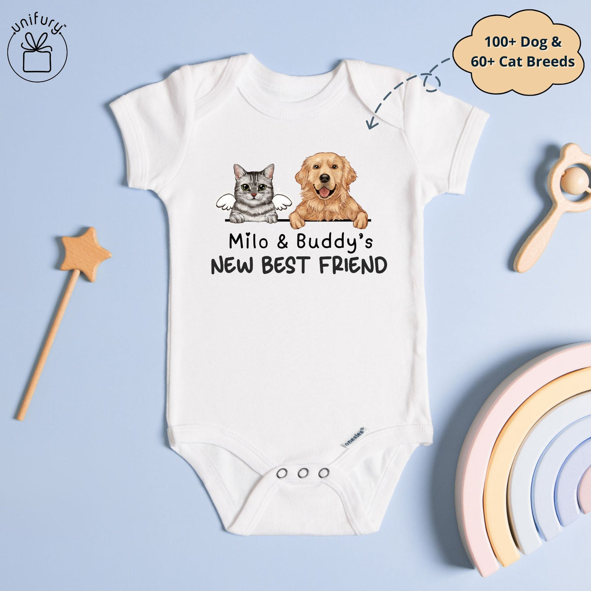 Custom Dog Cat Face New Best Friend Baby Onesie