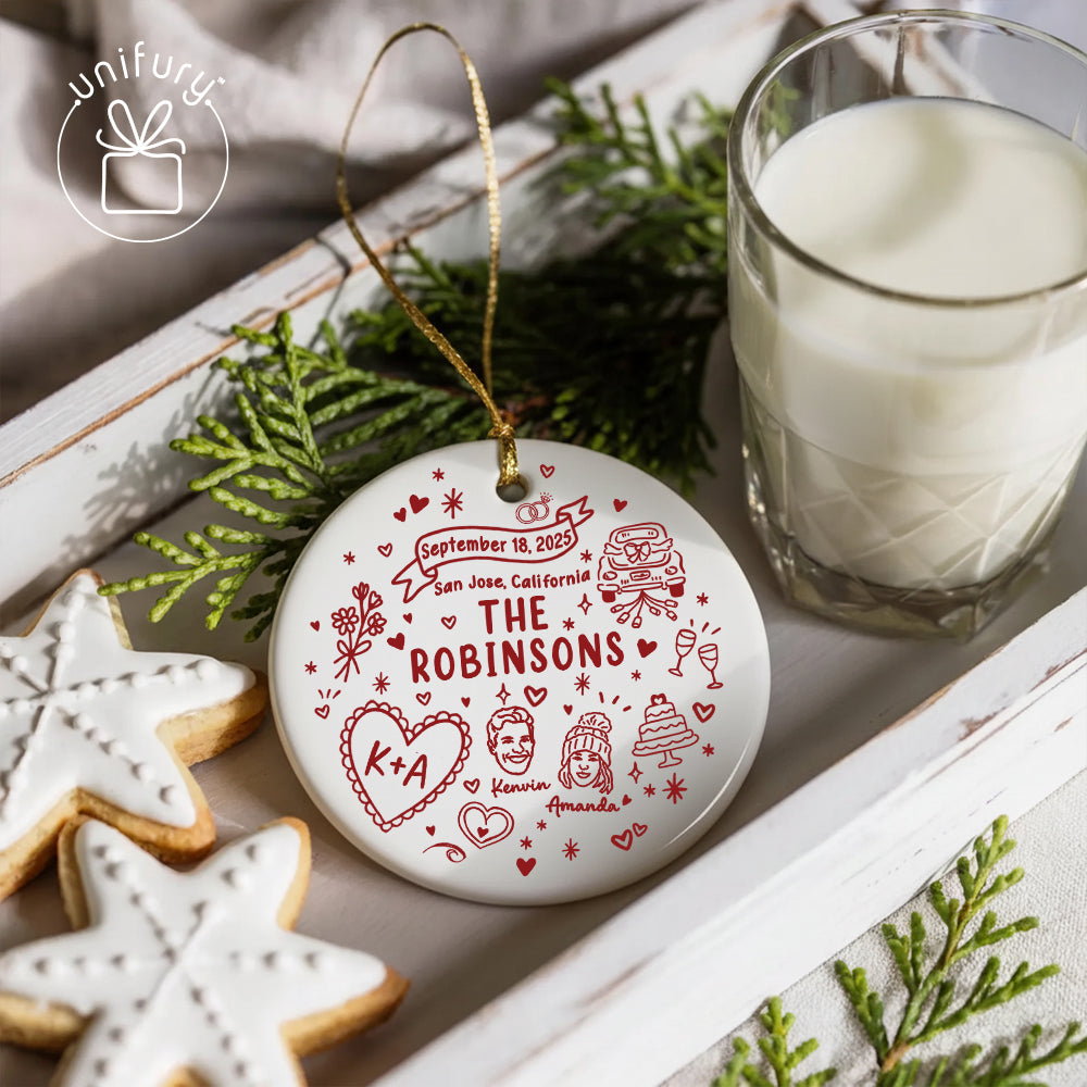 Custom Married Ornament Circle Ceramic Ornament - Married Gifts - Wedding Gifts For Dog Cat Lovers