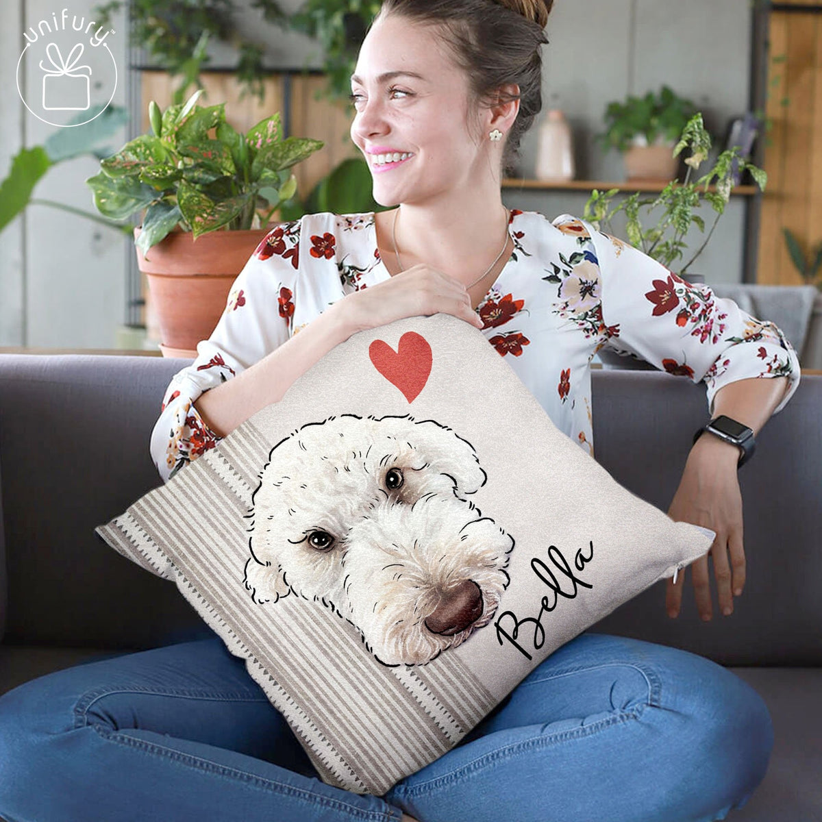 Watercolor Hand-drawing Pet Face Throw Pillow Style 2