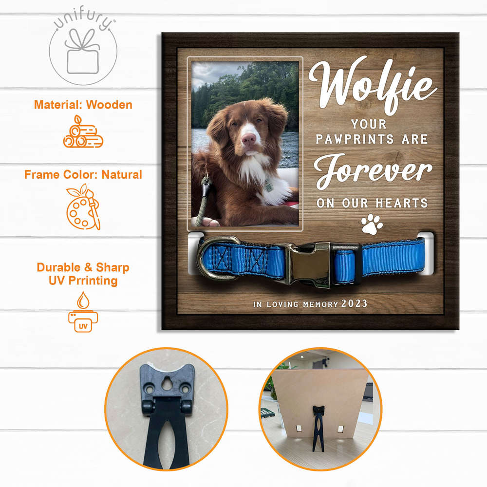 Forever On Our Hearts Personalized Memorial Wooden Pet Collar Frame