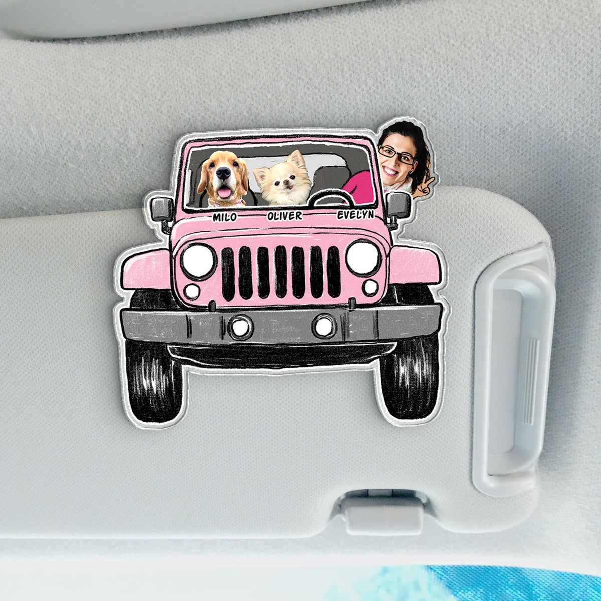 Custom Funny Pet Family Kids Photo Jeep Car Visor Clip